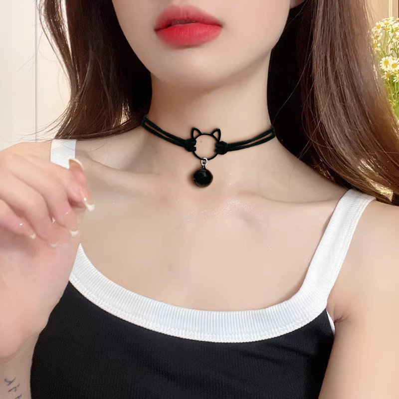 猫咪铃铛白色黑色项链锁骨链女爆款颈链choker颈带项圈纯欲可爱