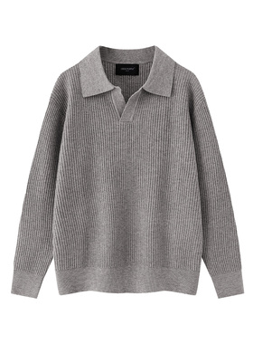 ENDLESS DESIRE 美式老钱风复古华夫格亨利翻领针织衫 cleanfit