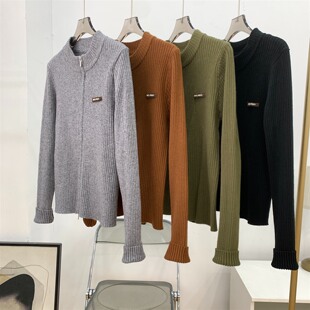 上衣女纯色长袖 上衣女拉链开衫 6羊毛针织衫 百搭女装 新
