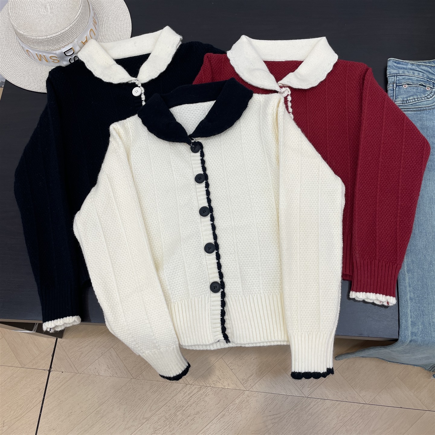 韩版蕾丝花边针织开衫秋季新款温柔风甜美时尚宽松毛衣L#2