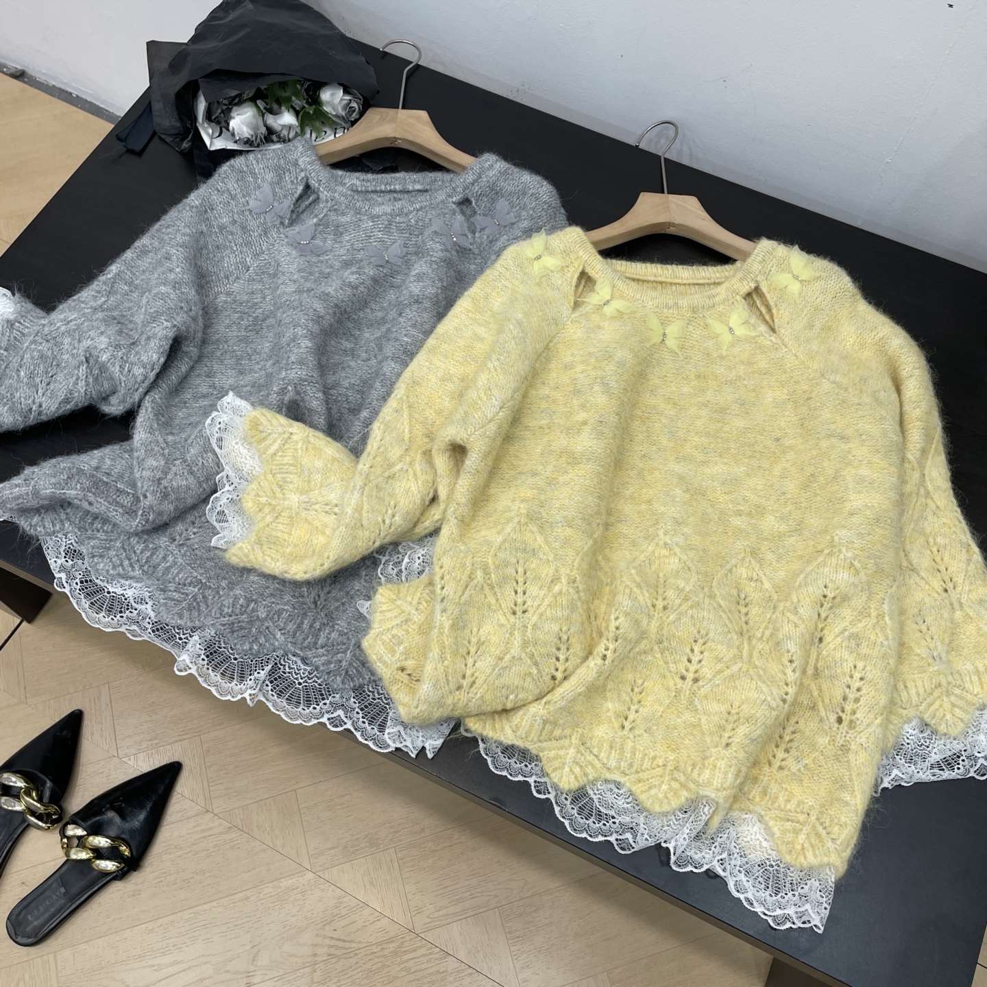 毛衣蕾丝拼接小众是新款纯色百搭套头保暖休闲通勤女 L#5