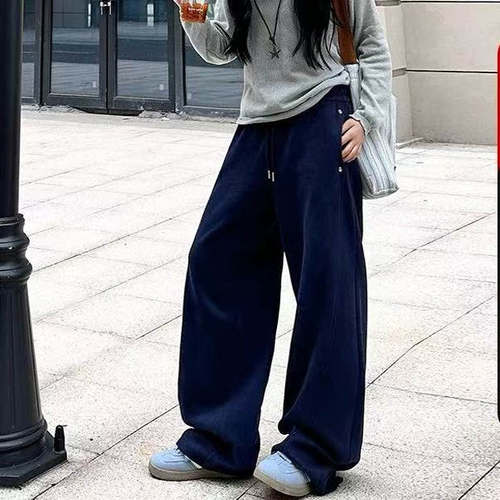 休闲裤2025春季新款松紧腰高腰阔腿慵懒风百搭卫裤女C#18