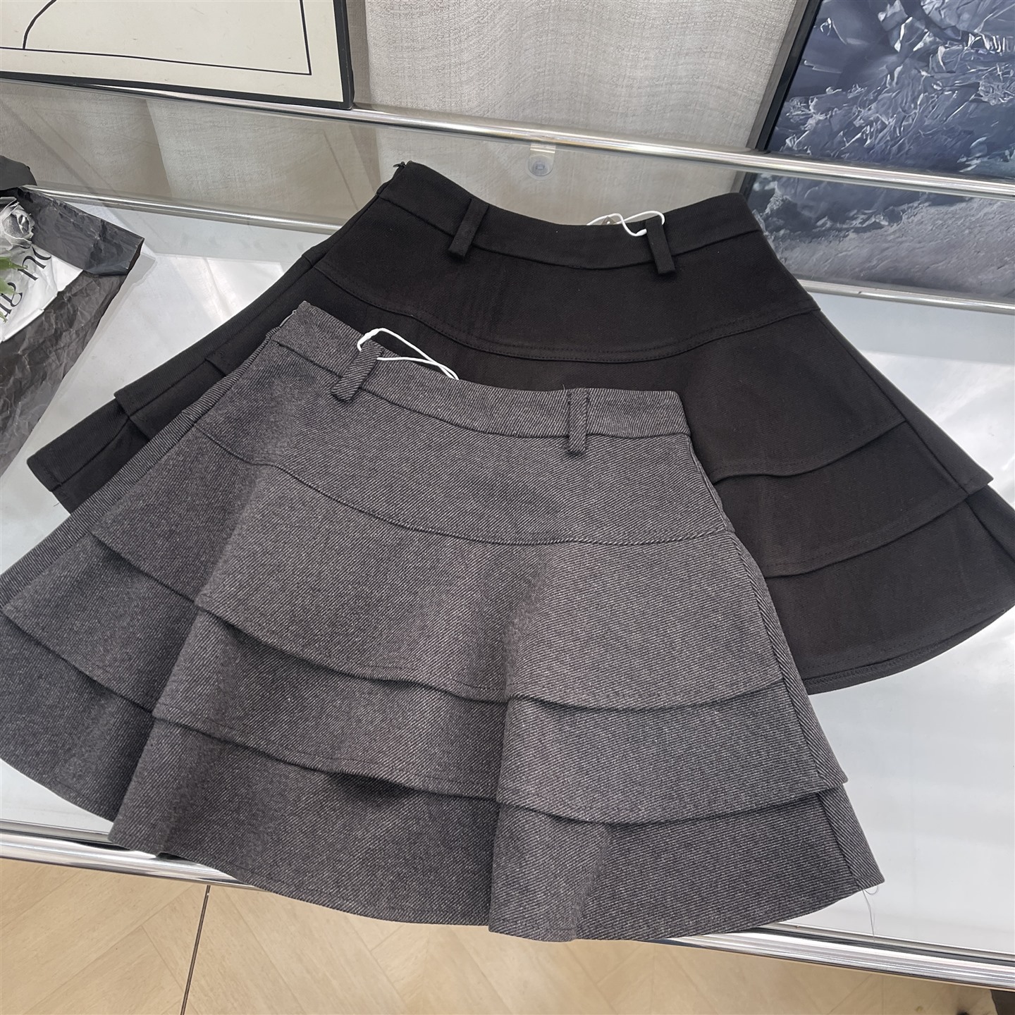 荷叶边毛呢半身裙秋冬新款高腰A字蛋糕裙显瘦百搭短裙L#2