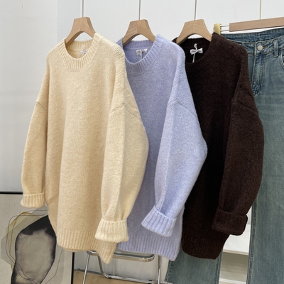 宽松慵懒风秋冬新款螺纹领毛衣女软糯怕打底针织衫K#16
