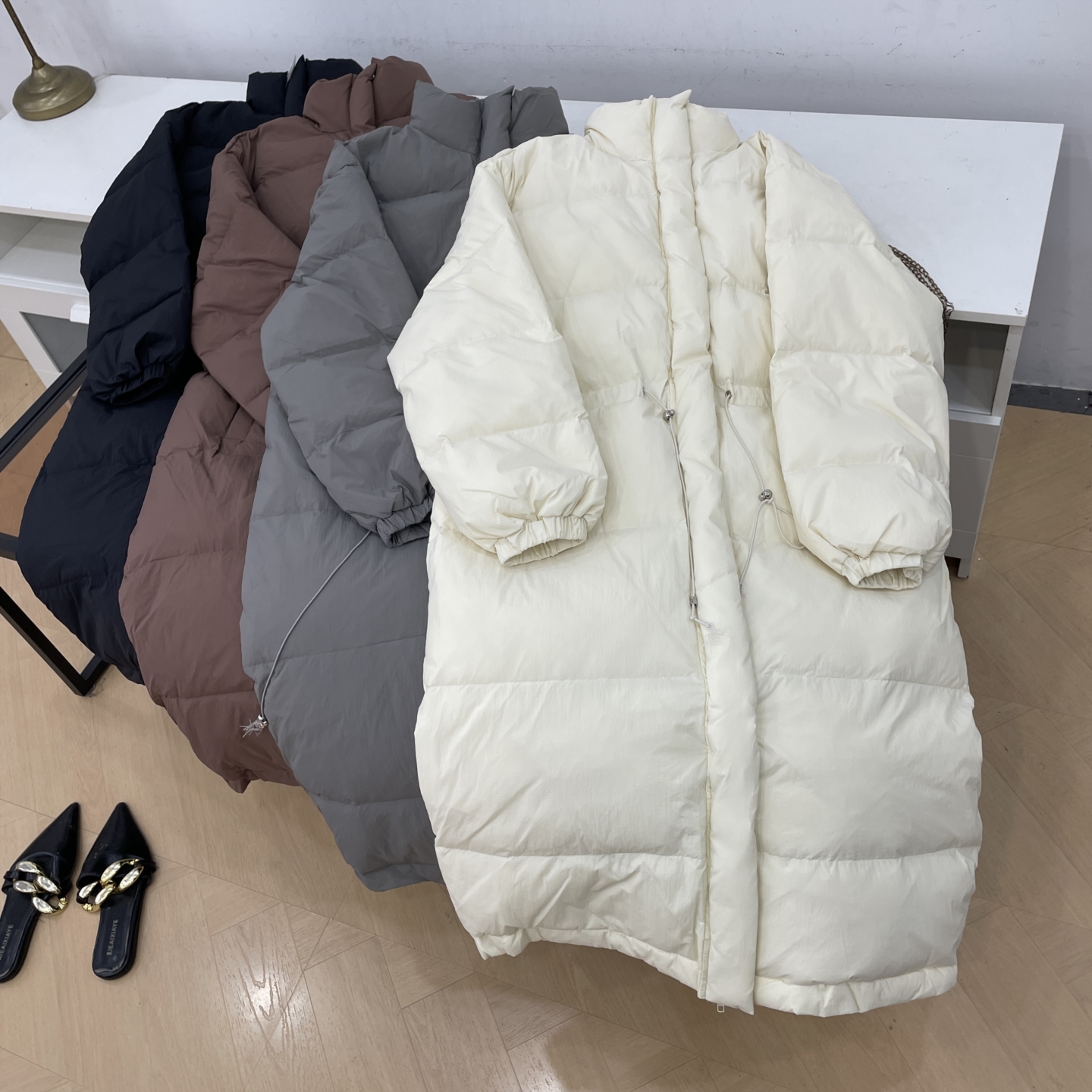 棉服保暖冬季新款百搭纯色长袖通勤连帽长款外套女 K#18