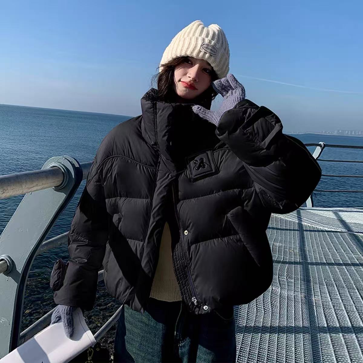 冬季韩版时尚保暖纯色简约女宽松显瘦高领百搭外套K#8