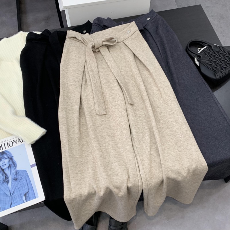 休闲裤女2024冬季新款高腰显瘦宽松简约阔腿长裤 L#24