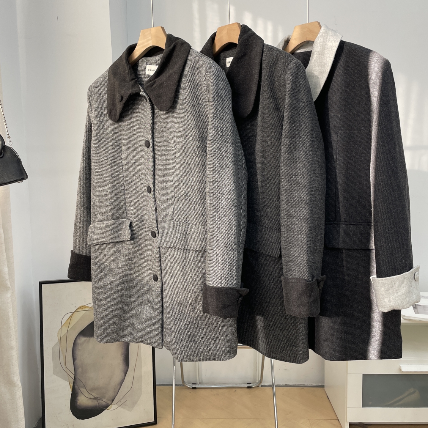 韩系黑色小香风外套女新款富家千金超好看毛呢外套K#16