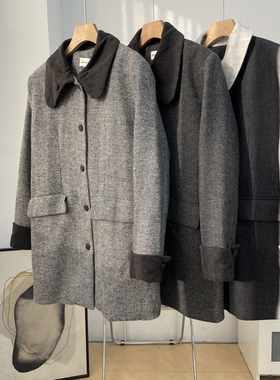 韩系黑色小香风外套女新款富家千金超好看毛呢外套K#16