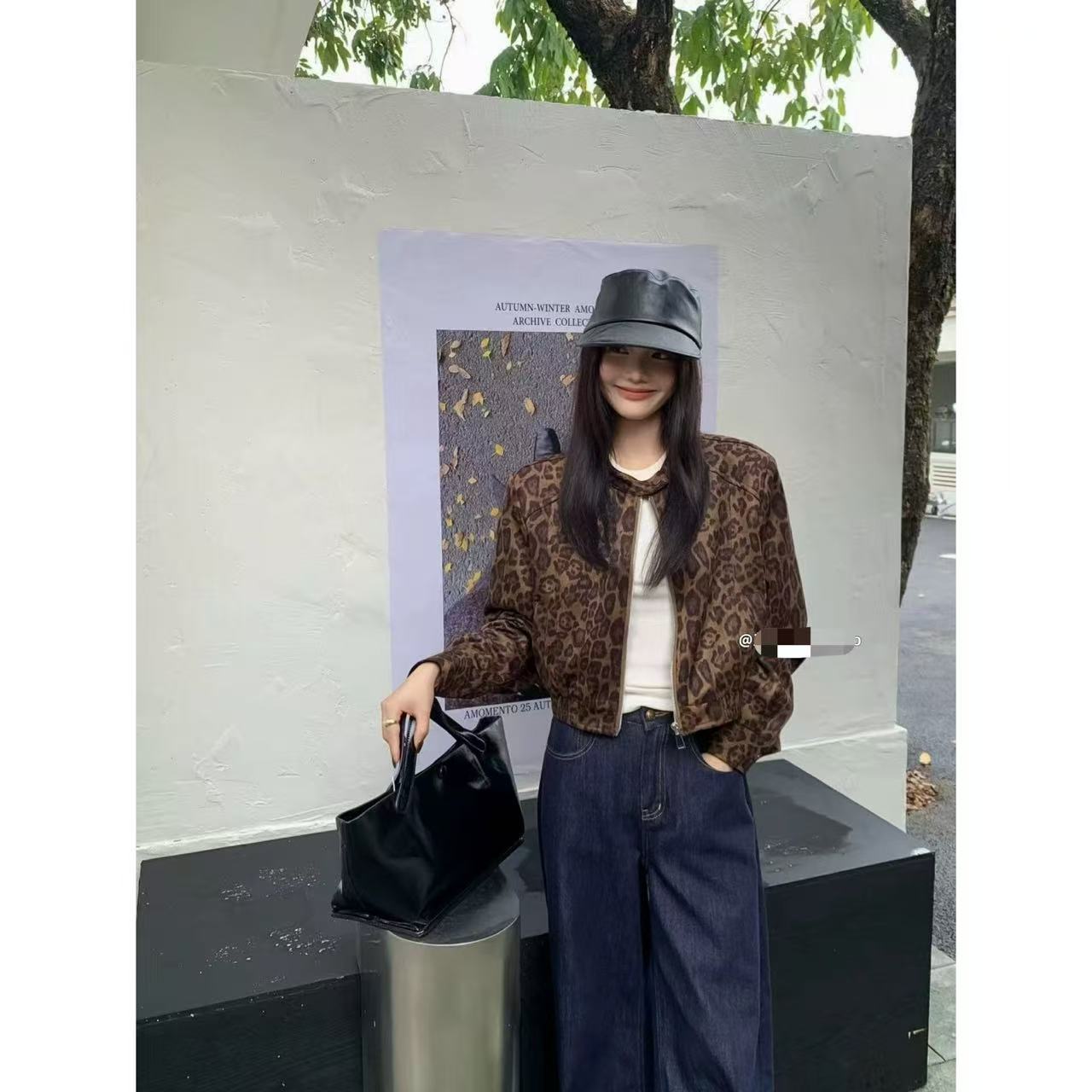 秋冬新款时尚美式复古风设计感豹纹短款牛仔外套女K#6