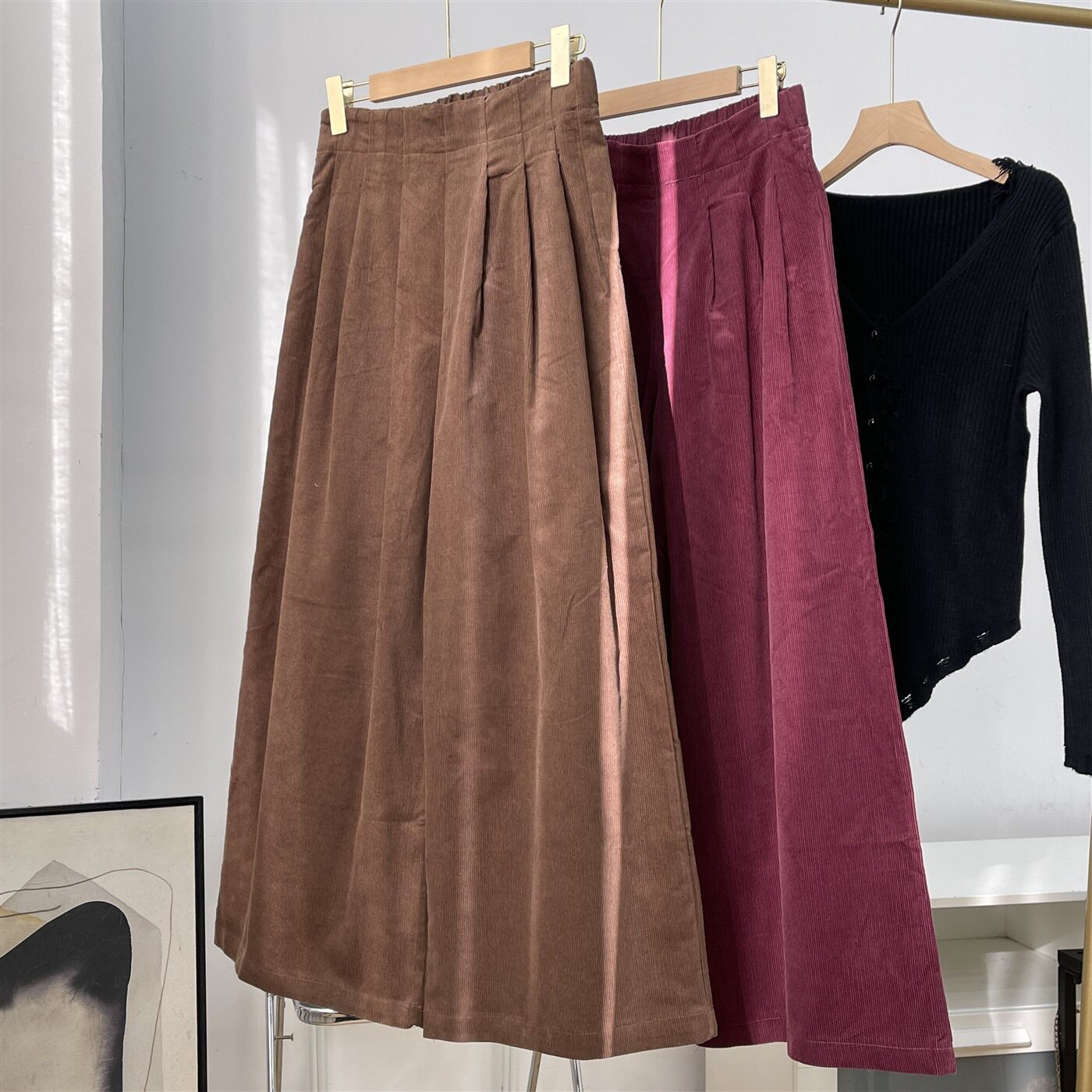 复古休闲裤女秋冬新款宽松高腰直筒慵懒风阔腿裤 K#16