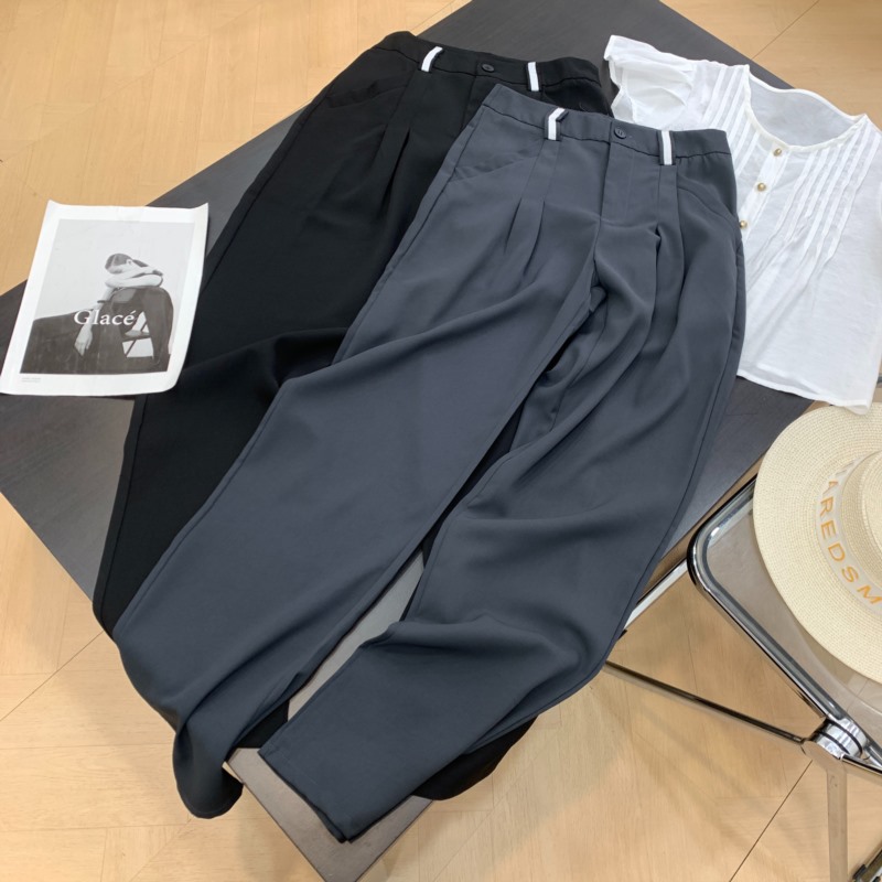 休闲裤纯色直筒百搭高腰时尚夏季简约通勤长裤女E#11