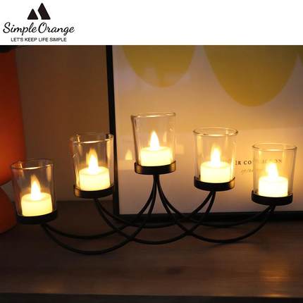 北欧金属led桌杯玻璃杯电子蜡烛灯餐桌浪漫婚庆烛光晚餐道具摆件