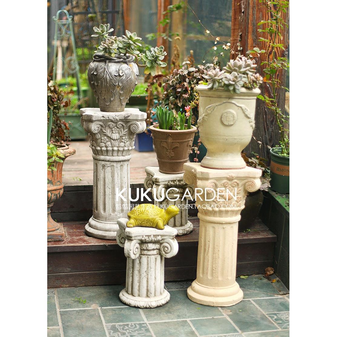 欧式罗马柱粗陶土复古做旧别墅客厅装饰摆件花园园艺花盆圆柱底座-封面