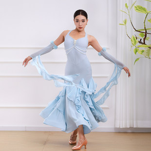 歌瑞亚国标舞女摩登挂脖连体款 鱼骨大摆长裙子艺考表演服