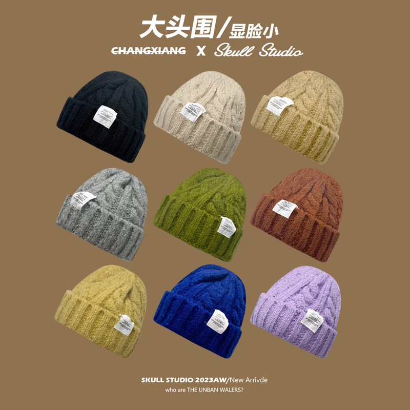 大头围毛线帽保暖护耳秋冬显脸小