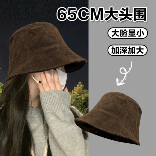 翻毛皮渔夫帽女夏季 65cm 大头围水桶帽前长后短素颜遮脸大号大码