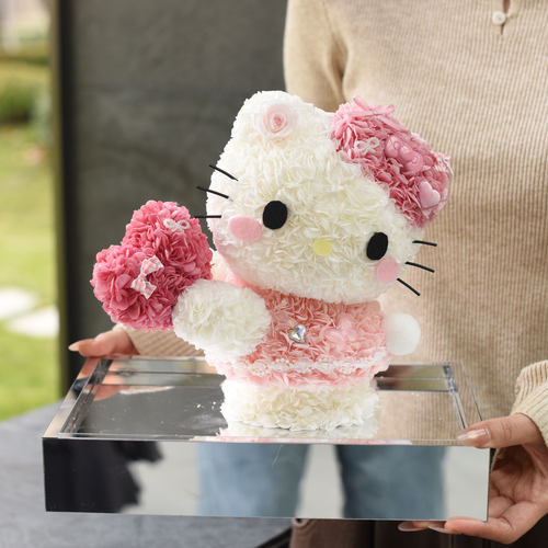 情人节礼物哈喽hellokitty永生花真花凯蒂KT猫摆件送女友闺蜜生日