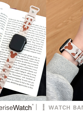 iserisewatchiWatchs11代表带applewatch10硅胶女款苹果手表s9运动透气SE雕刻米奇可爱6/7创意41mm卡通Ultra3