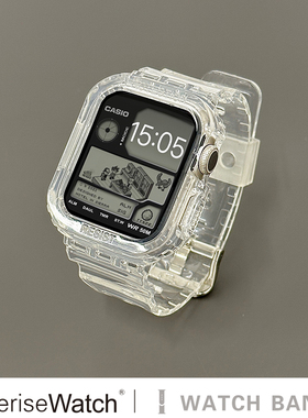 iserisewatch适用iwatch11表带apple watch9/8苹果手表se一体表带冰川透明41mm45mm多彩创意个性tpu表带运动