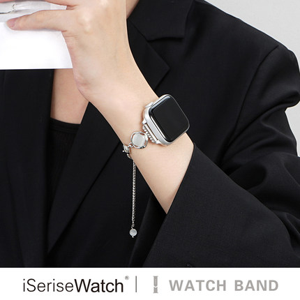 iserisewatch适用apple watchs11表带苹果手表10代8se7代iwatch9/ultra3透亮串珠金属41mm小众高级女夏天透气