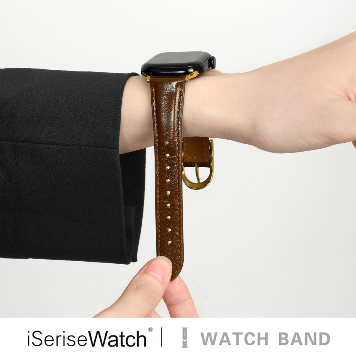 iserisewatch适用苹果手表s11代表带iWatchs10复古油蜡皮se新款皮质s9高级腕带s12小众女款表带 s7/6夏天时尚