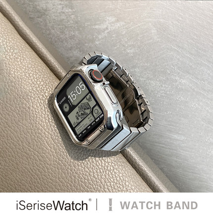 iserisewatch适用applewatch10表带iwatch9/8苹果手表se/ultra金属表带不锈钢带蝴蝶扣创意链式41mm商务男女