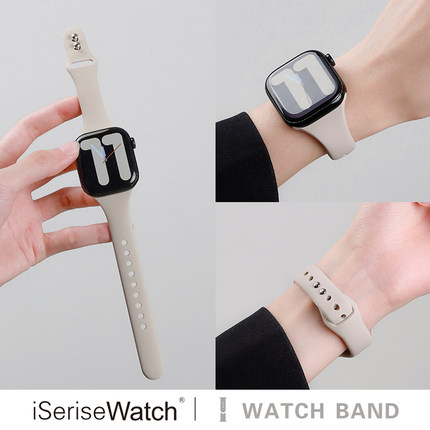 iserisewatch适用iWatchs10代表带苹果手表s9硅胶applewatch8运动女款SE夏天透气41mm45小蛮腰细Ultra男s6/7