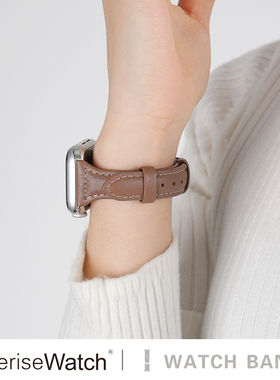 iserisewatch适用iwatchs11表带applewatch9SE表带苹果手表带s10代夏天新款高级粉色真皮小众细女款潮45/41mm