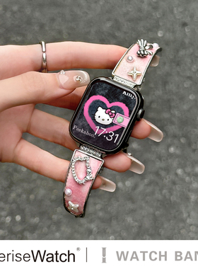 iserisewatch适用苹果手表表带iwatchs11金属链式applewatch10夏男女款S8甜酷y2k风SE牛仔KT猫ultra3手镯s/67