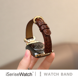 41mm高级ultra镶钻s6 iserisewatch适用applewatch11表带苹果手表s10轻奢女款 iwatchs9鳄鱼纹皮质SE秋冬新款
