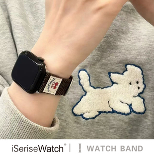iserisewatch适用iWatch10代表带苹果手表s11夏天applewatch8女可爱SE创意41mm复古ins毛呢 原创樱桃表带