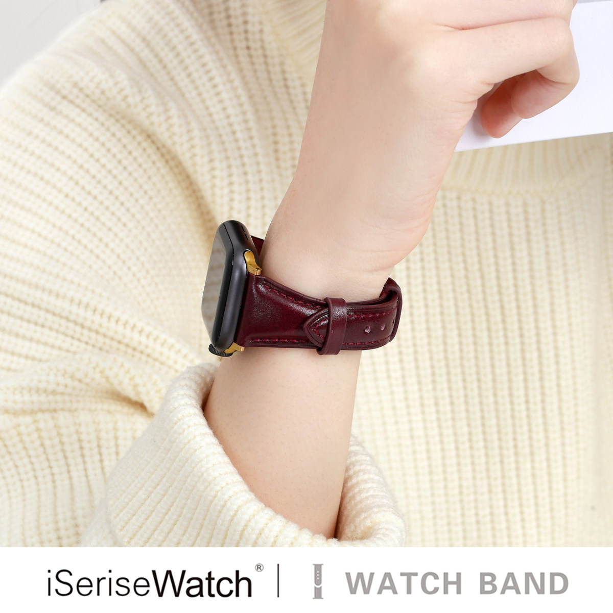 iserisewatch适用于apple watchs11表带小蛮腰油蜡皮se复古高级创意苹果手表s10表带iwatch 7/6酒红色秋冬女,智能设备,智能手表手环表带/腕带,淘宝优惠券,粉丝福利购,淘宝优惠卷