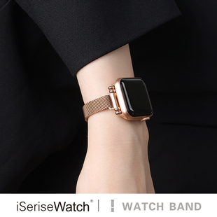 iserisewatch适用iwatchs11表带applewatchs10 45mm夏天透气细不锈钢 9代米兰尼斯苹果手表8代链条s7se金属41