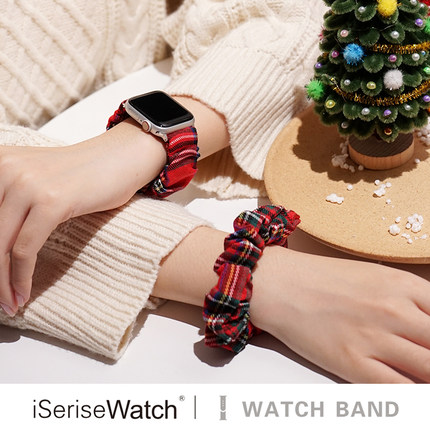 iserisewatch适用于iwatchs10表带applewatch987苹果智能手表se弹力格纹大肠圈新年夏天45mm小众新潮女款创意