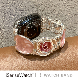 iserisewatch适用Applewatch11表带苹果手表iwatchs10夏季 SE多巴胺ultra3手链41mm s9高级感金属watch76女款