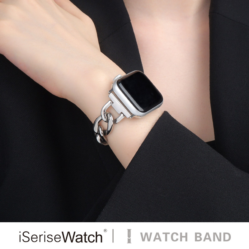 【升级不锈钢小香风】适用苹果手表s10表带applewatchs9表带iwatch8表带41mm45个性金属牛仔链条女生夏天透气