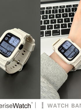 iserisewatch适用苹果手表表带iWatchs10冰川一体式applewatch十代全包保护女款42mm46男运动透气夏天星光色