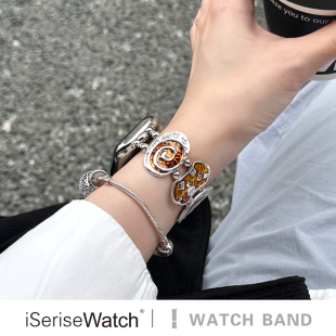 iserisewatch适用iWatchs11表带苹果s10手表applewatchs9代女金属SE弹力链条41mm多巴胺手镯6小众Ultra创意s7