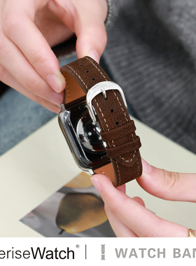 iserisewatch适用applewatchs11表带头层牛皮苹果手表10荔枝纹se9代iwatch8高级质感41mm秋冬女款透气创意6/7