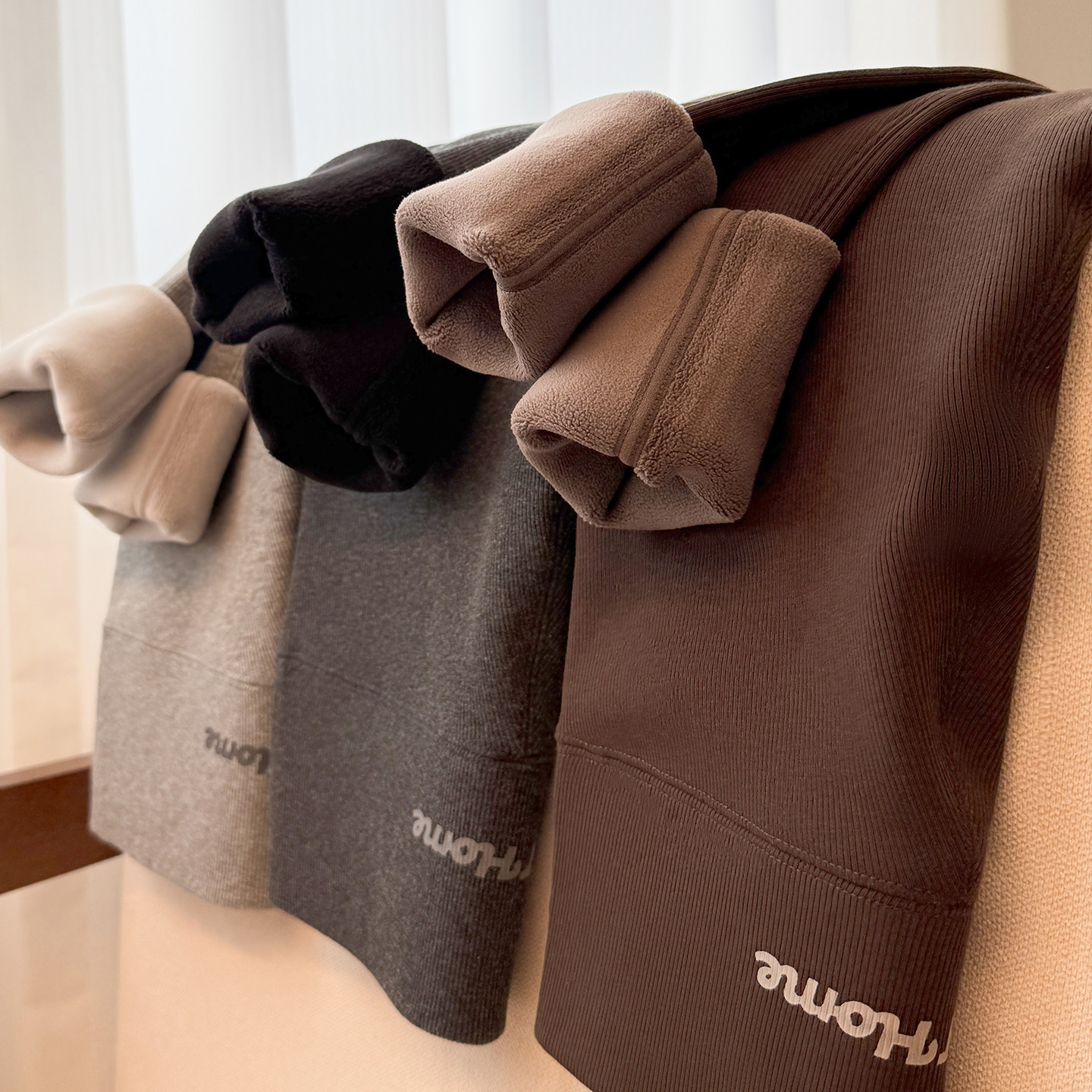 加绒打底裤女咖色秋冬季新款高腰棉裤螺纹修身保暖加厚打底裤外穿