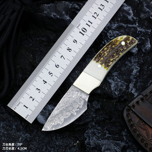 大马士革钢高硬度锋利小刀家用小刀直刀厨房用刀果蔬刀鹿角手柄