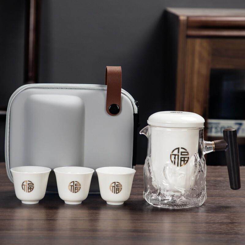 便携式快客杯陶瓷旅行功夫茶具套装户外旅游一壶三杯活动礼品茶具