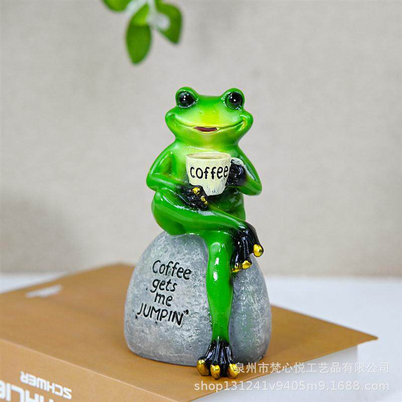 青蛙喝咖啡树脂摆件庭院花园草坪装饰户外家居桌面动物工艺品摆件