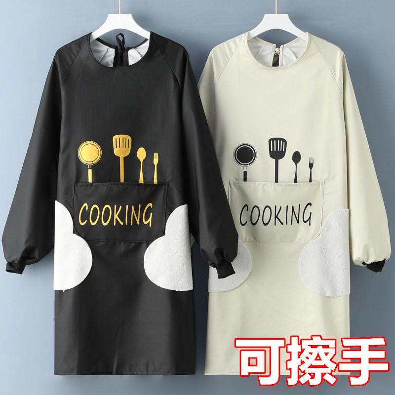 长袖家用厨房防水围裙男女上班加大工作服日式做饭罩衣成大人印制
