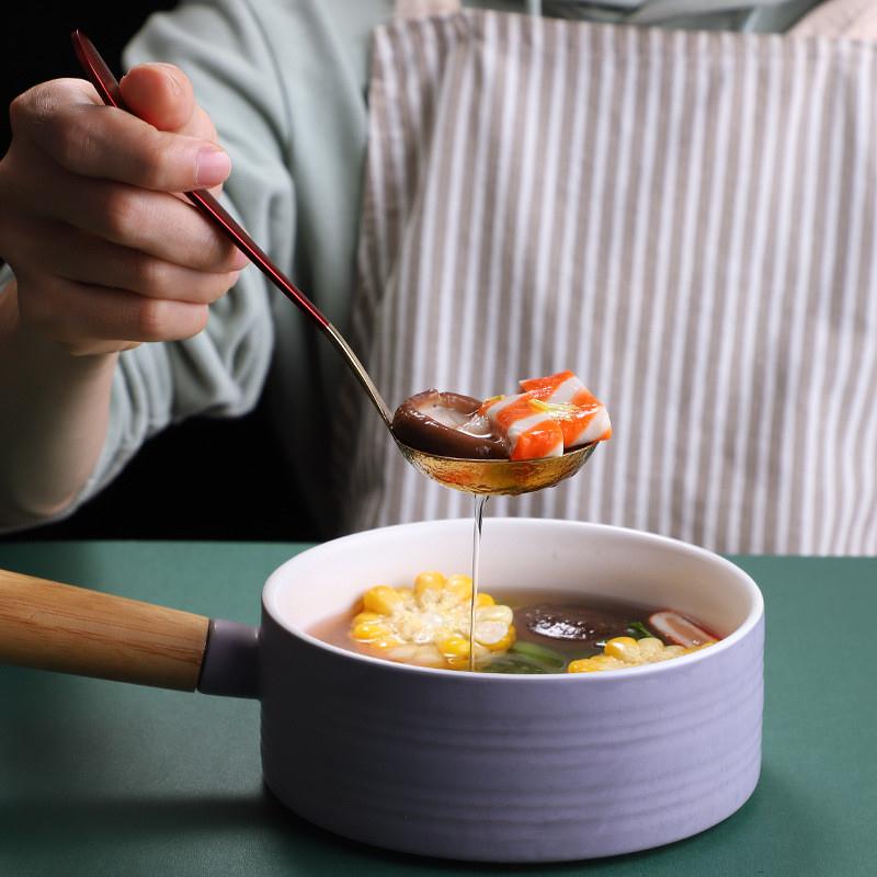 新月304不锈钢加厚家用汤勺漏勺镀金餐具分餐勺公用勺调羹勺