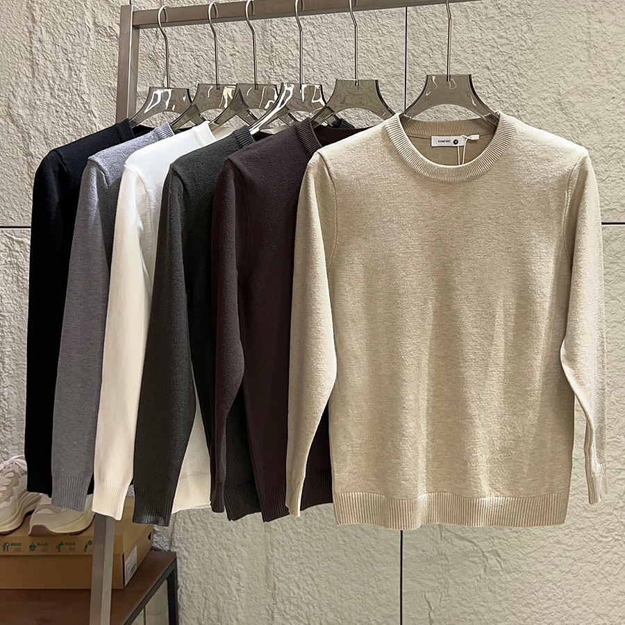 男士舒适保暖纯色圆领针织衫打底