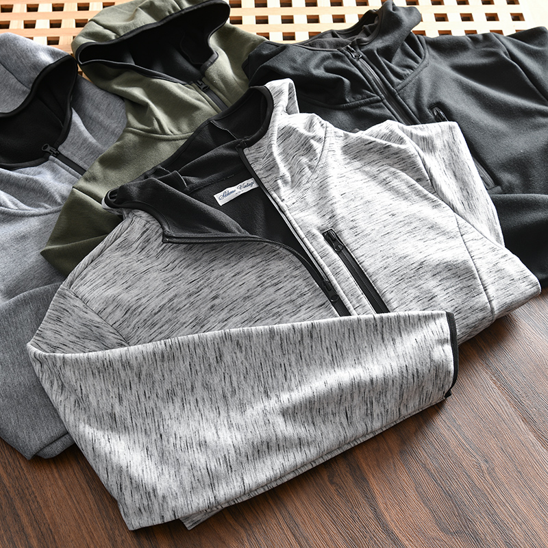 色织抓绒防风保暖连帽开衫卫衣