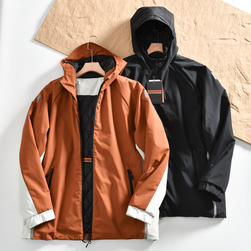 秋冬时尚拼色连帽保暖棉服外套