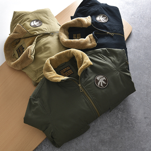 加绒飞行夹克！羊羔毛内里！外贸男装尾货冬季休闲工装棉衣外套潮